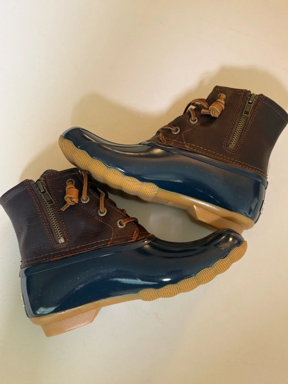 Sperry Saltwater Duck‎ Boots Tan & Navy Leather Waterproof Women’s 6M NEW